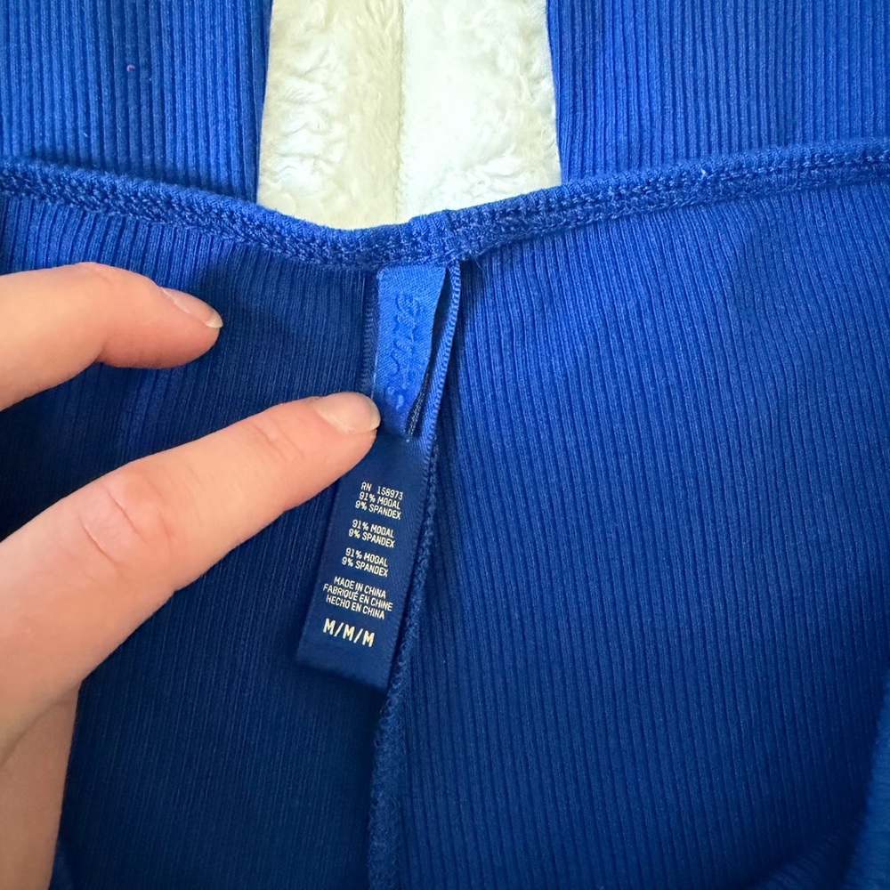 Skims Cobalt Blue Ribbed Flare Pants with Front Drawstring - Picture 4 of 5